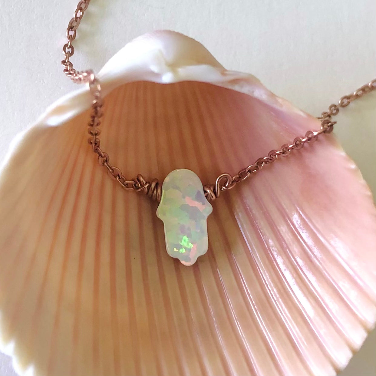 Opal Hamsa Necklace