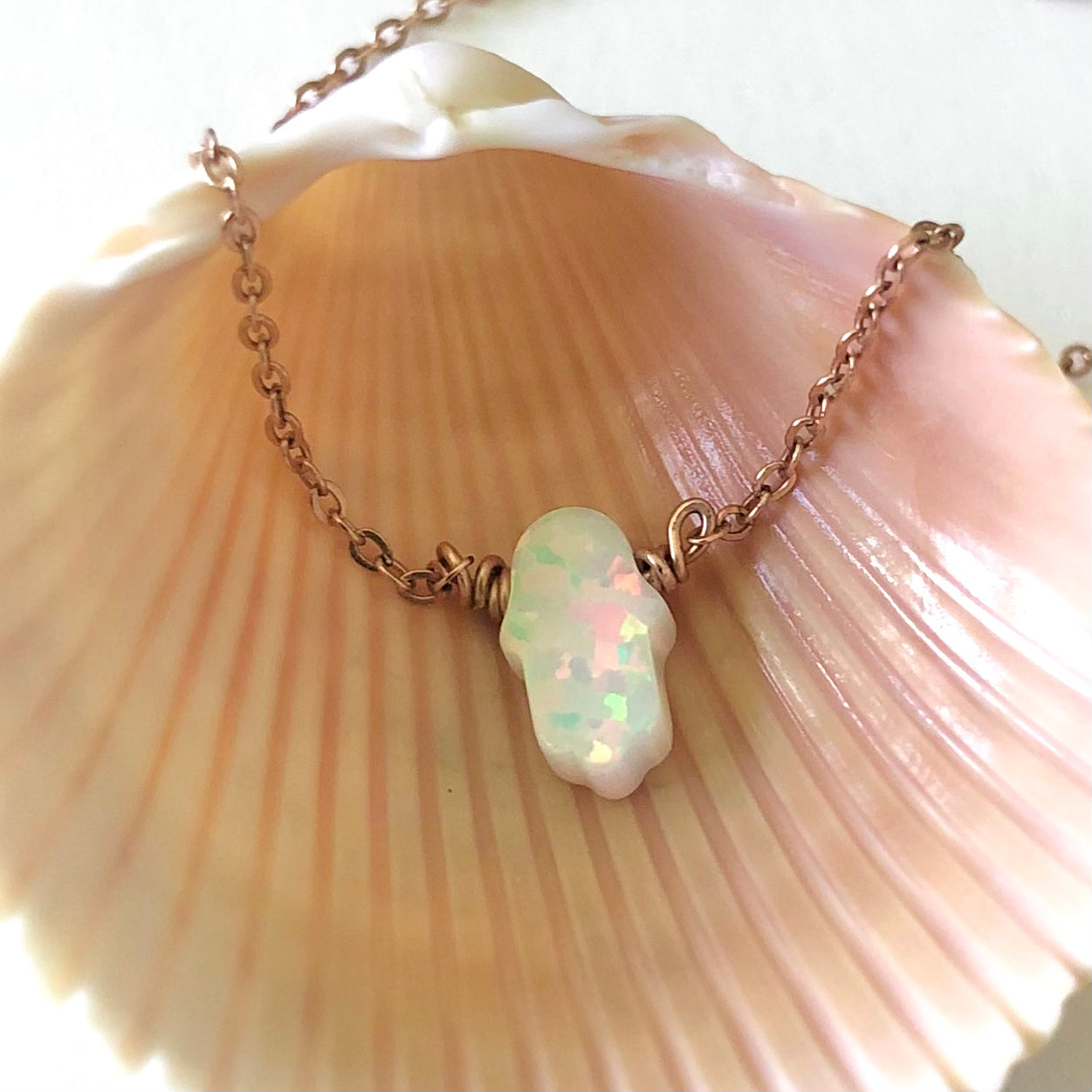 Opal Hamsa Necklace