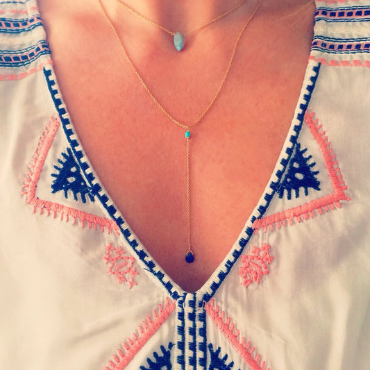 Turquoise and Sapphire Long Drop Necklace