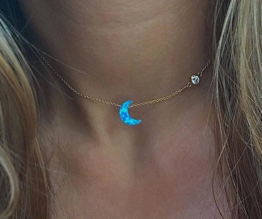 Opal Moon and Star Choker